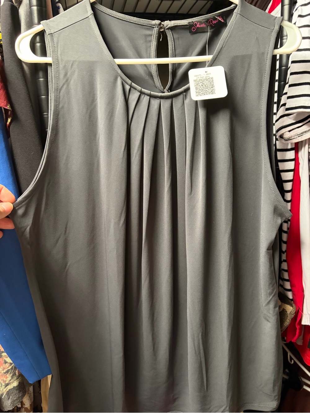Shiela Rose Sleeveless Pleated Shell Top - Charcoal Gray